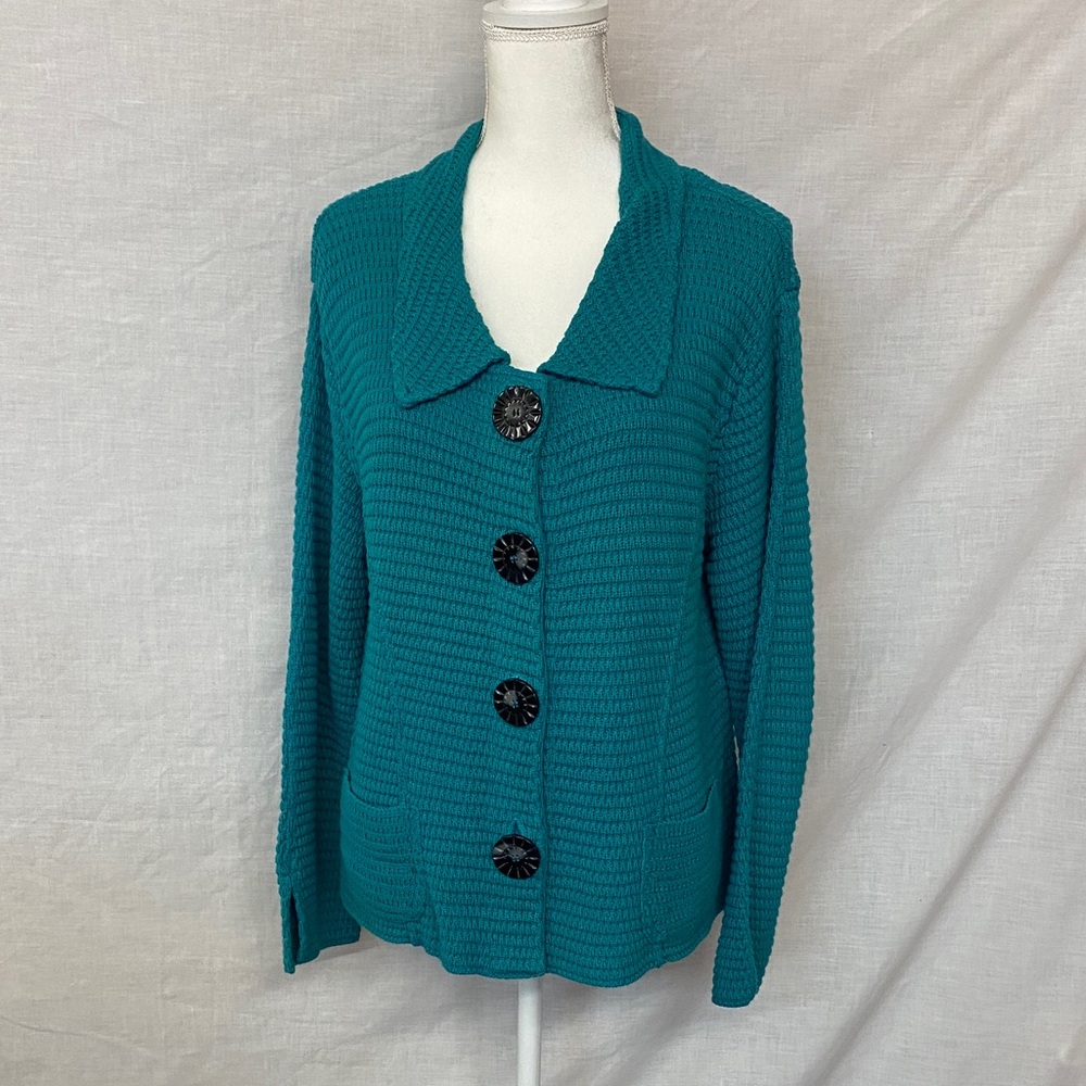 Willow Teal Knit Cardigan with Black Buttons